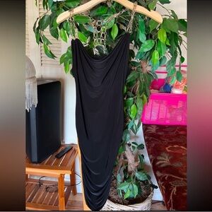 Dots Black Ruched Midi Slip Dress